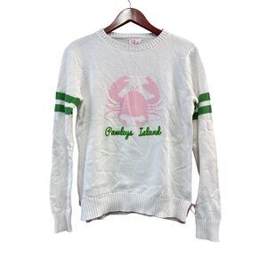 Pink Pineapple Pawleys Island White Sweater With Pink Crab & Green Stripes